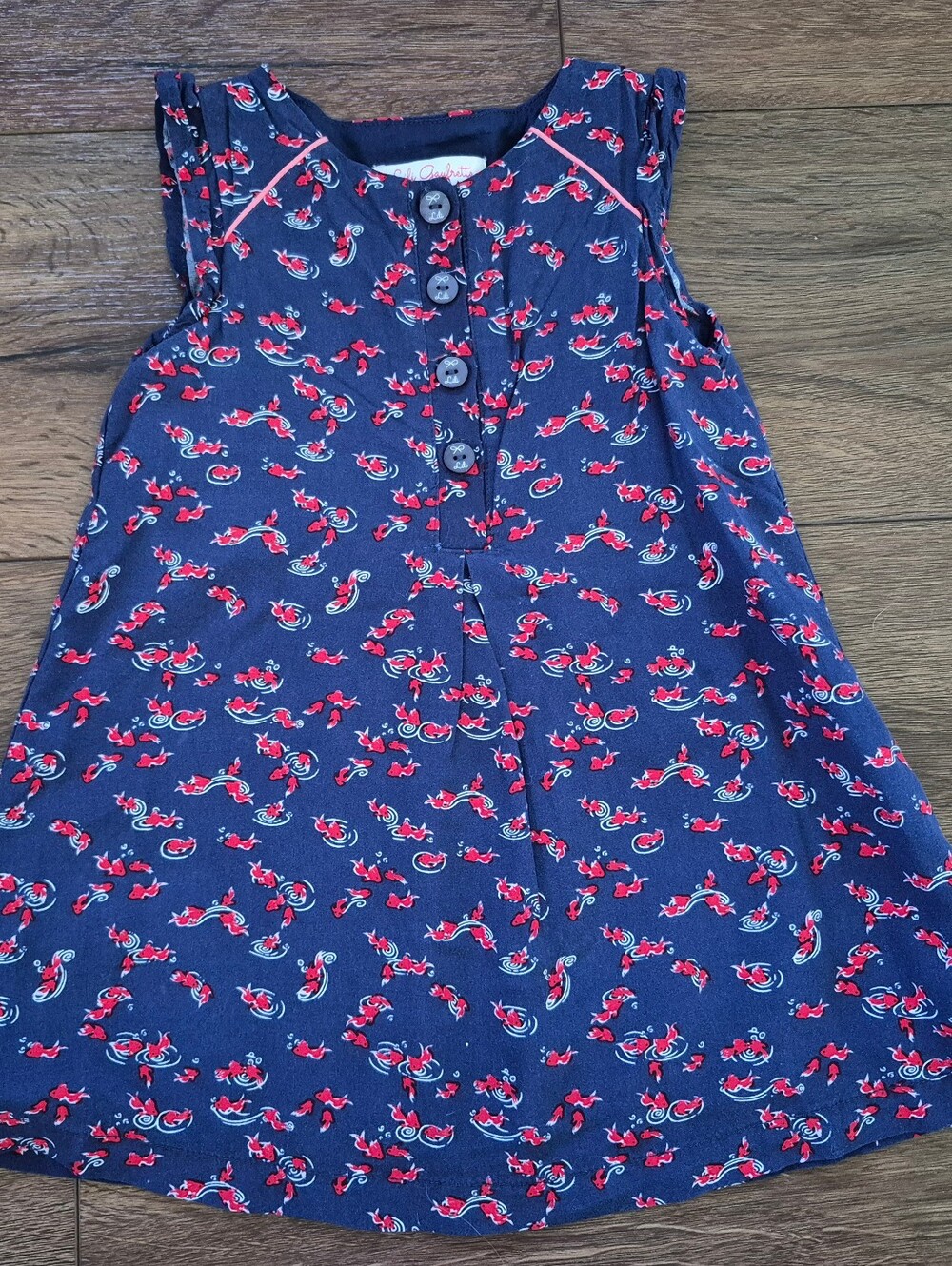 Lili Gaufrette Designer Dress Girls Sz 2 Navy Red Coy Fish Pond Goldfish
